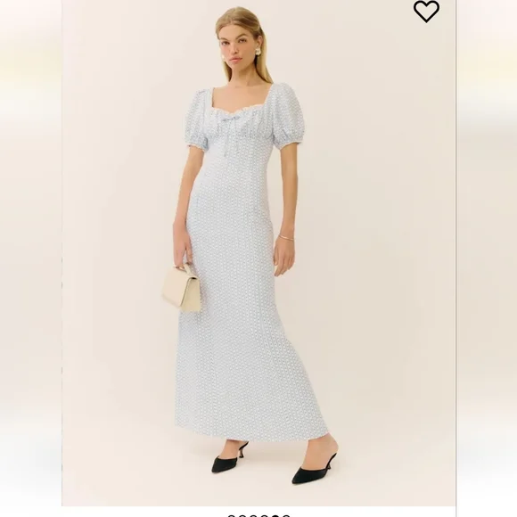 chinese dress ladies Reformation Cherise Linen Blue Short Puff Sleeve Maxi Dress  The Closet  New York